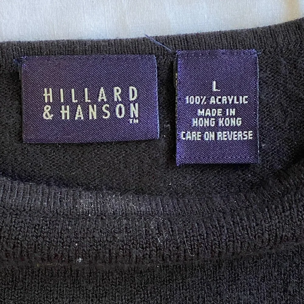HILLARD &‎ HANSON Black Beaded Hem Knit Sweater 3/4 Sleeve 90s Y2K Vintage L